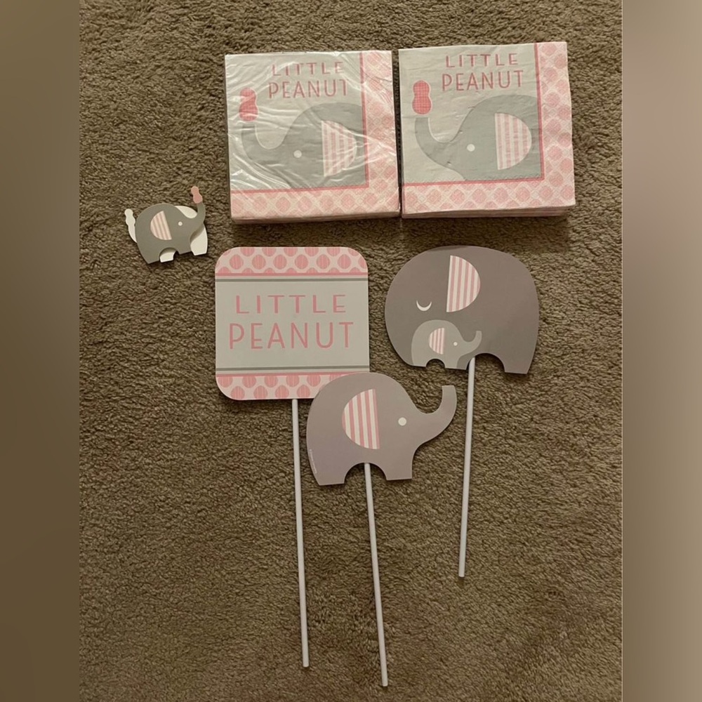 Little Peanut girl baby shower napkins and photo props